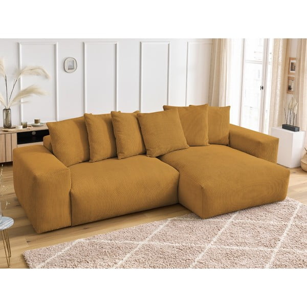 Musztardowy sztruksowy rozkładany/ze schowkiem narożnik Voltaire – Bobochic Paris-image-4