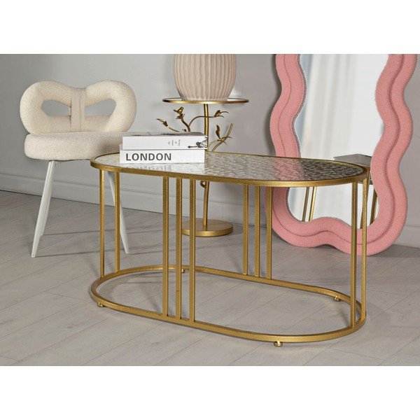 Stolik w biało-złotym kolorze ze szklanym blatem 50x90 cm Antalia – Mauro Ferretti-image-1