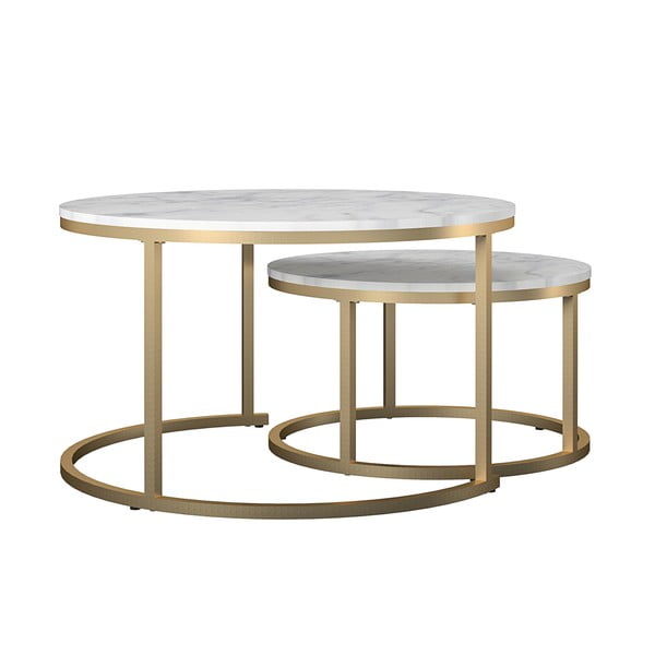 Okrągłe stoliki w biało-złotym kolorze w dekorze marmuru zestaw 2 szt. ø 79 cm Amelia – CosmoLiving by Cosmopolitan