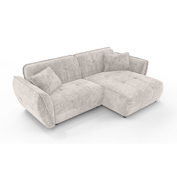 Beżowy narożnik z tkaniny szenilowej (prawostronny/z szezlongiem) Nelia – Ropez-image-2