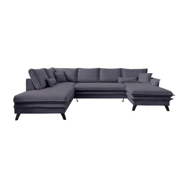 Antracytowa rozkładana sofa w kształcie litery "U" Miuform Charming Charlie, lewostronna