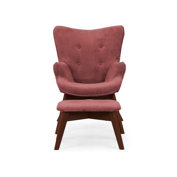 Czerwony sztruksowy fotel z podnóżkiem Niko – Ropez-image-3