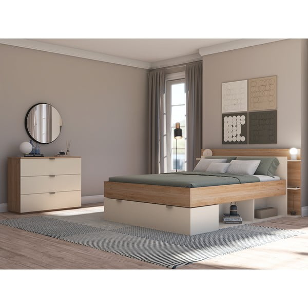 Kremowo-naturalna komoda w dekorze dębu 100x80x40 cm Dennis – Marckeric-image-1