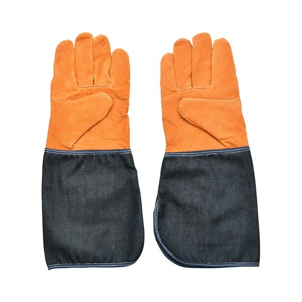 Niebiesko-pomarańczowe rękawice ogrodowe z ochroną nadgarstka Esschert Design Denim-image-2