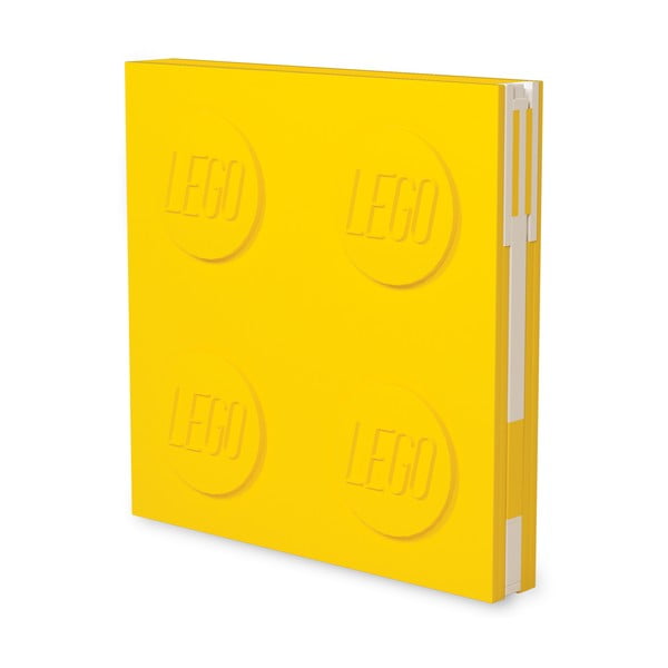 Żółty kwadratowy notatnik z długopisem żelowym LEGO®, 15,9x15,9 cm