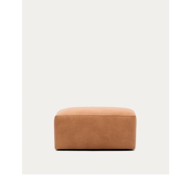 Brązowy skórzany podnóżek Blok – Kave Home-image-2