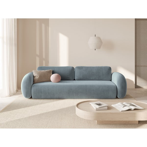 Szaroniebieska aksamitna rozkładana/ze schowkiem sofa 262 cm Tonale – Cosmopolitan Design-image-1