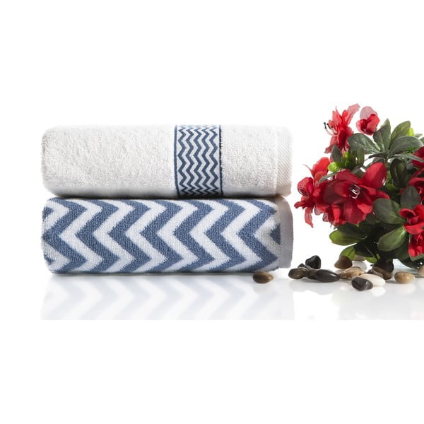 Komplet 2 niebiesko-białych ręczników bawełnianych Ladik Ella, 50x90 cm