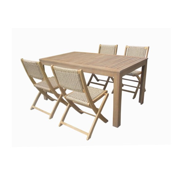 Zestaw 4 krzeseł ogrodowych i stołu z drewna akacji Ezeis Falcon