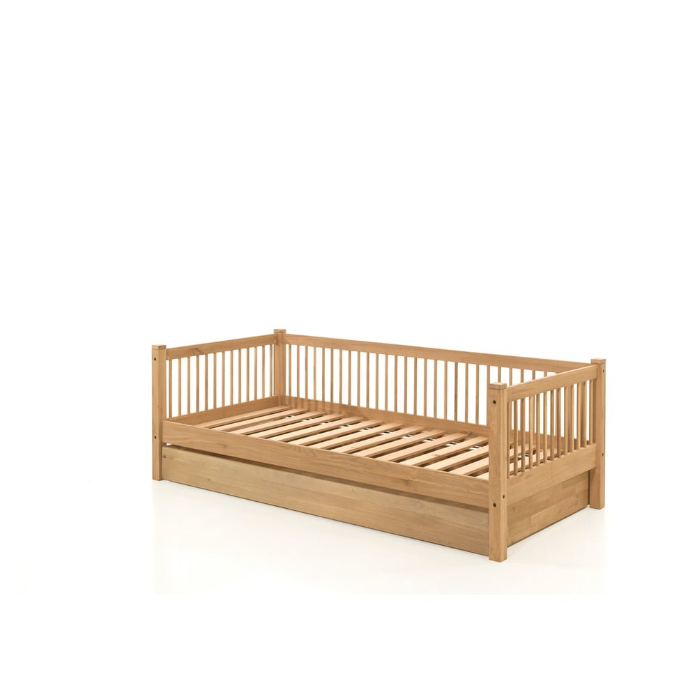Łóżko dziecięce z litego drewna dębowego z wysuwanym łóżkiem i schowkiem 90x200 cm Forrest – Vipack