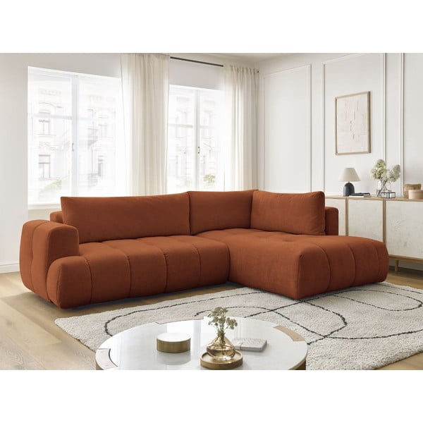 Ceglasty rozkładany/ze schowkiem narożnik (prawostronny/w kształcie litery L) Fuji – Bobochic Paris-image-1