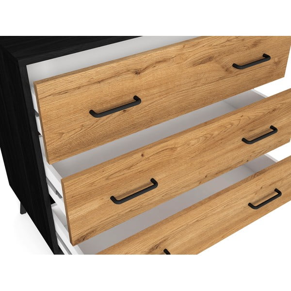 Czarno-naturalna niska komoda w dekorze dębu 80x72 cm Indus – Marckeric-image-1