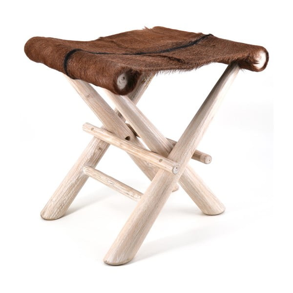 Drewniany stołek ze skórzanym siedziskiem Moycor Goat