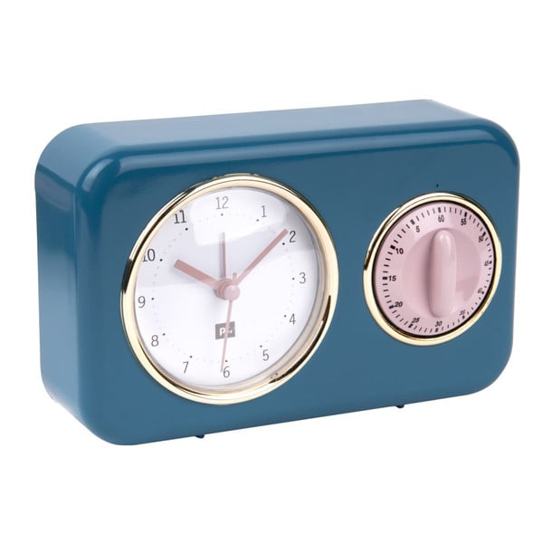 Niebieski zegar kuchenny z minutnikiem PT LIVING Nostalgia