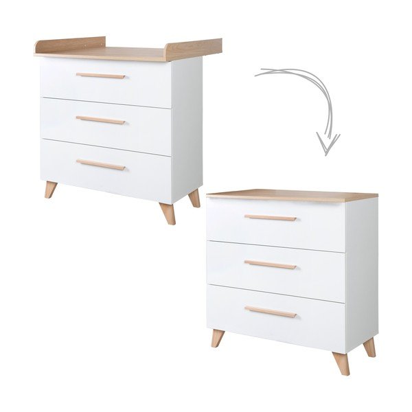 Biała komoda dziecięca w dekorze dębu z przewijakiem 88,5x99x76 cm Léon – Roba-image-2