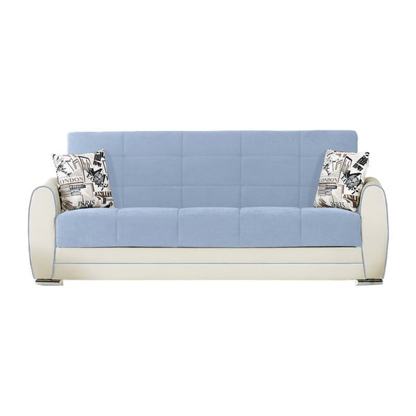 Niebiesko-kremowa trzyosobowa sofa rozkładana ze schowkiem Esidra Rest