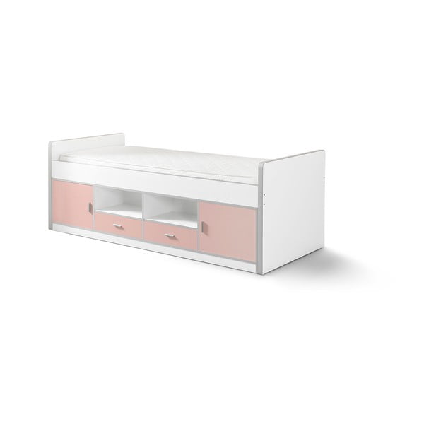 Biało-różowe łóżko dziecięce ze schowkiem Vipack Bonny, 200x90 cm