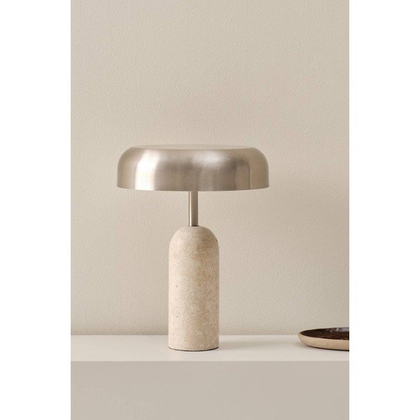 Lampa stołowa 
z trawertynu
 w kolorze srebra (wysokość 46 cm) Ina – Jotex-image-2