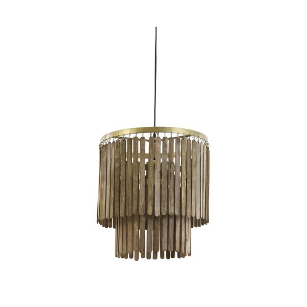 Brązowa lampa wisząca z drewnianym kloszem Gularo – Light & Living