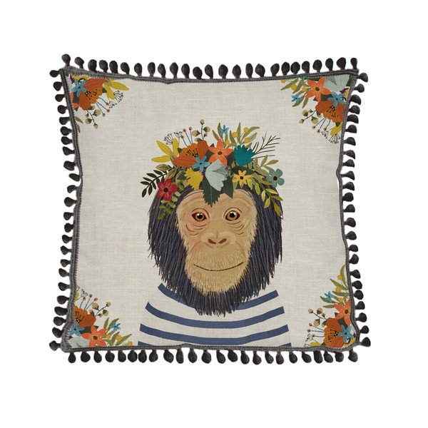 Poduszka z domieszką lnu Really Nice Things Floral Monkey, 45 x 45 cm