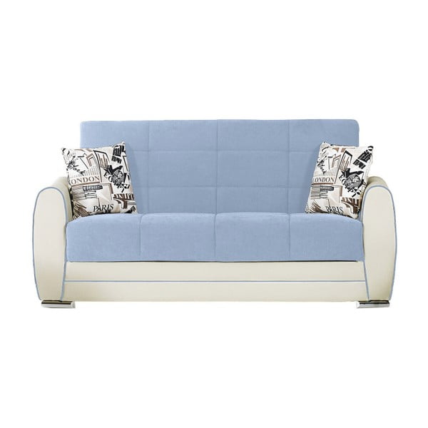 Niebiesko-kremowa dwuosobowa sofa rozkładana ze schowkiem Esidra Rest