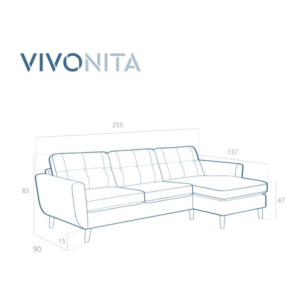 Ciemnoniebieska sofa z szezlongiem po prawej stronie Vivonita Harlem-image-4