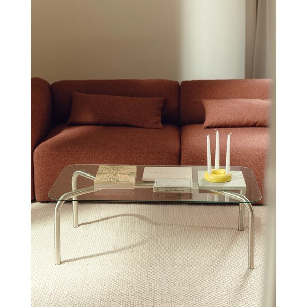 Stolik ze szklanym blatem w kolorze srebra 60x110 cm Uku – noo.ma-image-1