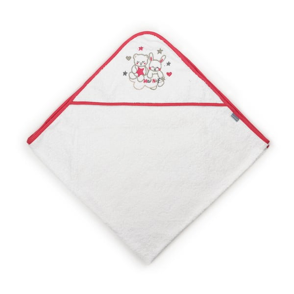 Ręcznik dziecięcy z kapturem i Czerwonym obszyciem Naf Naf Friends, 100x100 cm