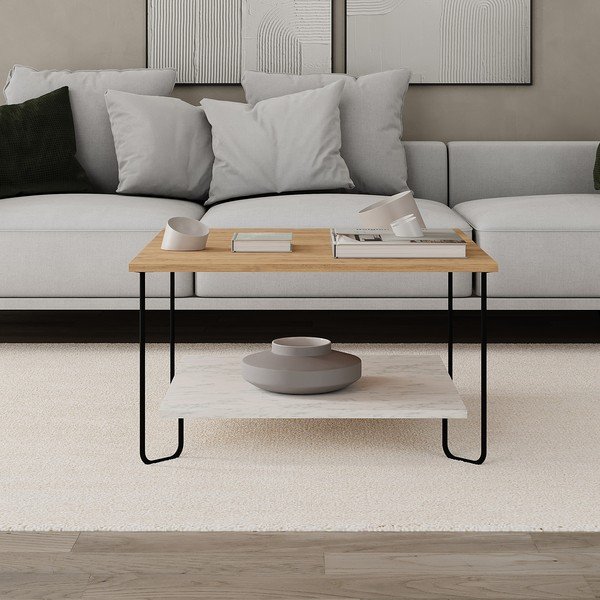 Stolik z blatem w dekorze dębu 80x80 cm Tonka – Marckeric-image-4