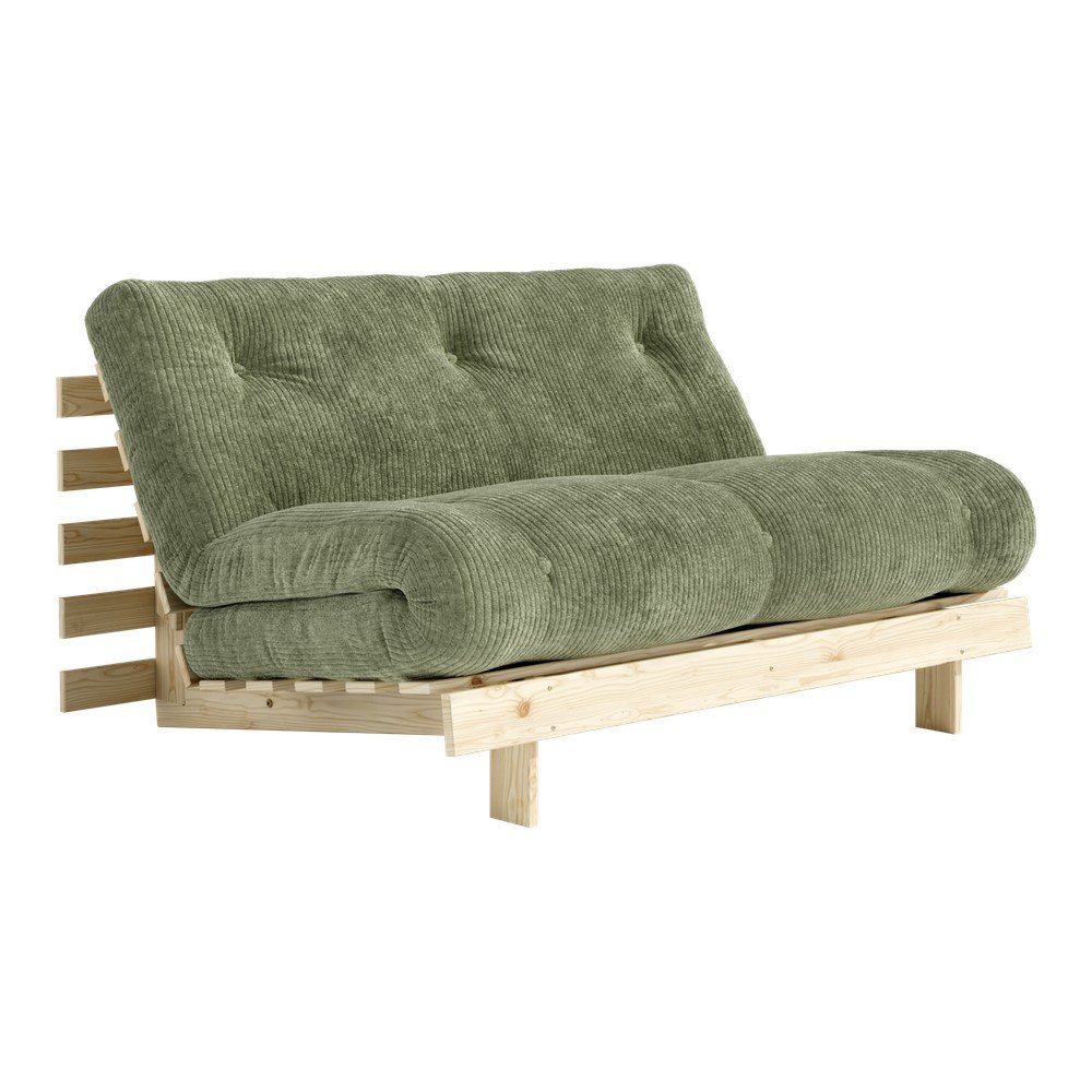 Zielona sztruksowa rozkładana sofa 140 cm Roots – Karup