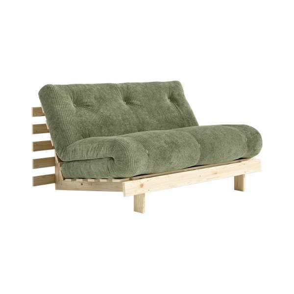 Zielona sztruksowa rozkładana sofa 140 cm Roots – Karup