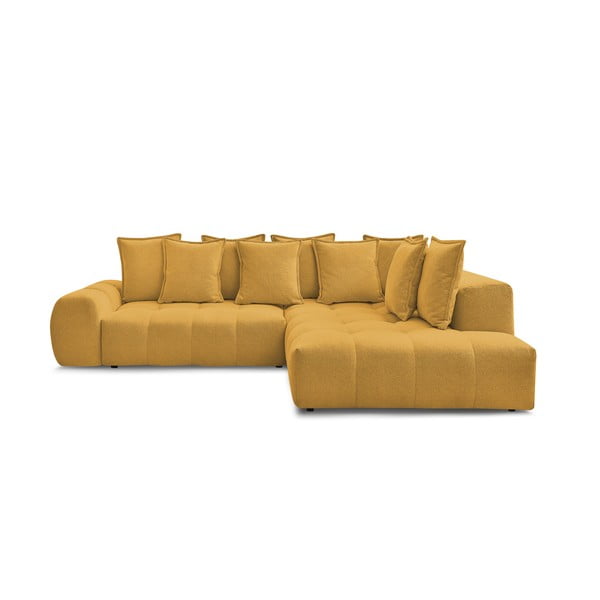 Musztardowy rozkładany/ze schowkiem narożnik z tkaniny szenilowej (prawostronny/w kształcie litery L) Everest – Bobochic Paris