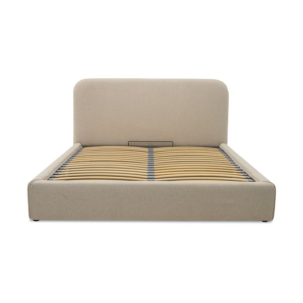 Beżowe tapicerowane łóżko dwuosobowe ze schowkiem ze stelażem 140x190 cm Sea – Scandic-image-2