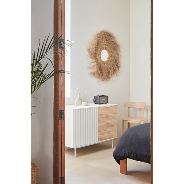 Biało-naturalna niska komoda w dekorze dębu 108x80 cm Sierra – Teulat-image-1