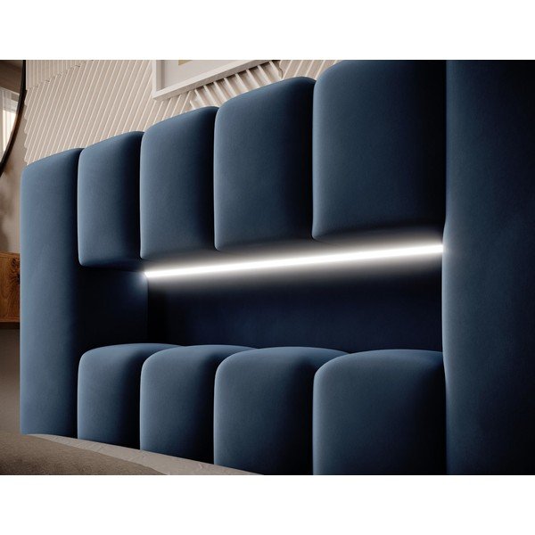 Ciemnoniebieskie tapicerowane łóżko jednoosobowe ze schowkiem ze stelażem 90x200 cm Lamica – ELTAP-image-4