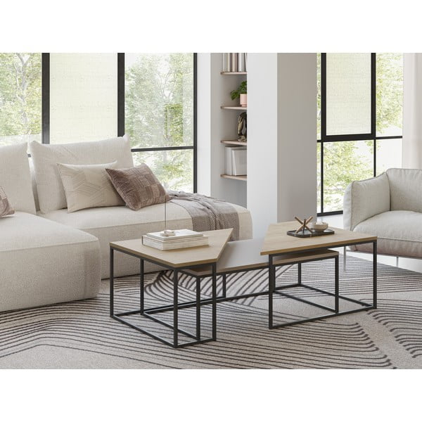 Stoliki z blatem w dekorze dębu zestaw 3 szt. 70x110 cm Titan – Marckeric-image-1