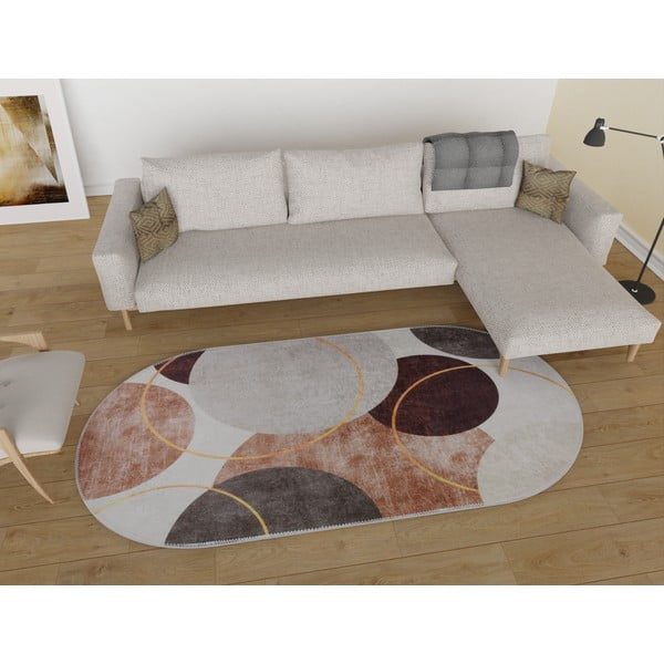 Brązowo-kremowy dywan odpowiedni do prania 60x100 cm Oval – Vitaus-image-1