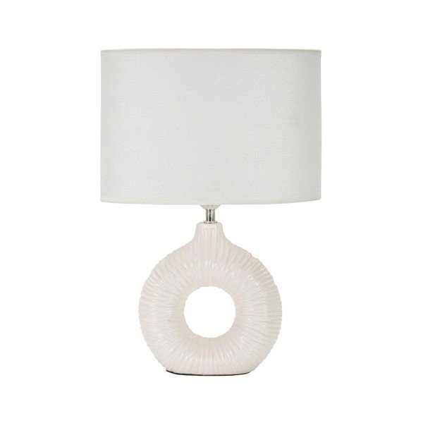 Biała lampa stołowa ceramiczna z tekstylnym kloszem (wysokość 43 cm) Seta – Mauro Ferretti