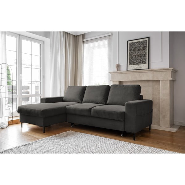 Ciemnoszary sztruksowy rozkładany narożnik (lewostronny) Lofty Lilly – Miuform-image-3