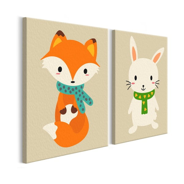 Zestaw płótna (2 szt.), farb i pędzli DIY Artgeist Fox & Bunny, 33x23 cm