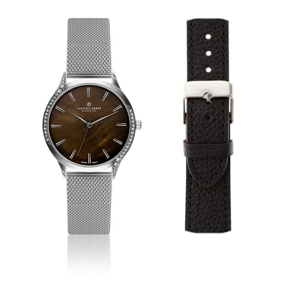 Zegarek damski z wymiennym paskiem ze stali nierdzewnej w srebrnej barwie lub ze skóry Frederic Graff Crystal