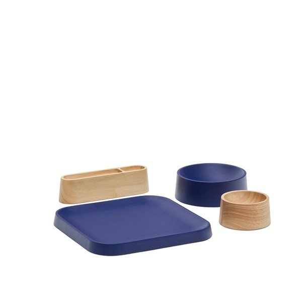 Ciemnoniebiesko-naturalne drewniane miski do serwowania zestaw 4 szt. Bletz – Kave Home