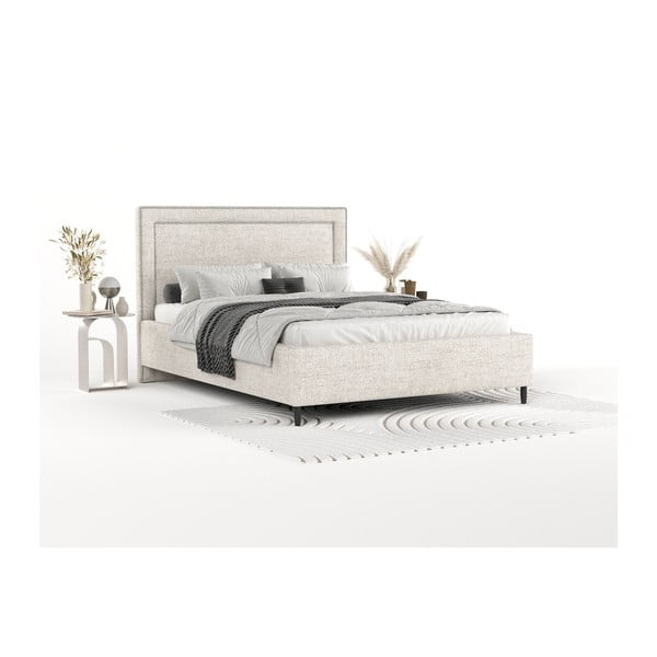 Kremowe tapicerowane łóżko dwuosobowe ze schowkiem i stelażem 180x200 cm Baleine – Maison de Rêve-image-1