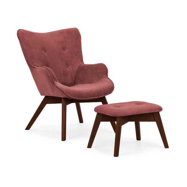 Czerwony sztruksowy fotel z podnóżkiem Niko – Ropez