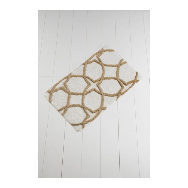 Brązowo-biały dywanik łazienkowy Waves Hexagon, 100x60 cm
