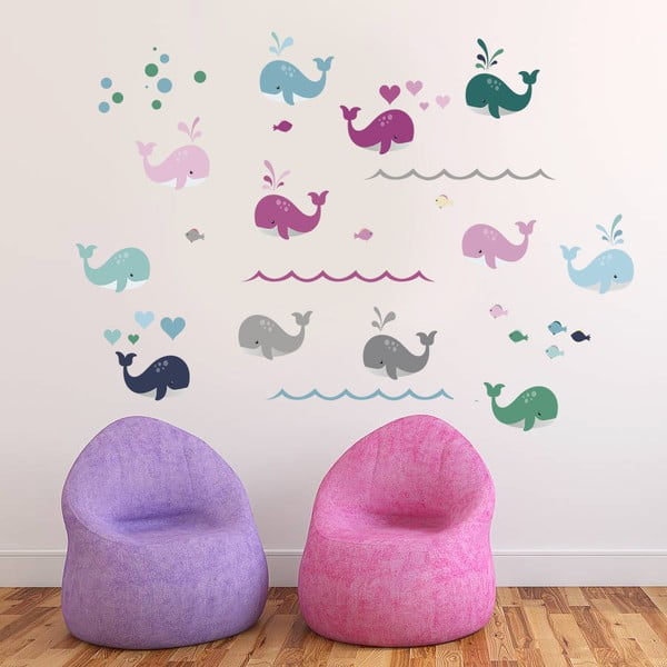 Naklejka dekoracyjna na ścianę Kolorowe wieloryby
