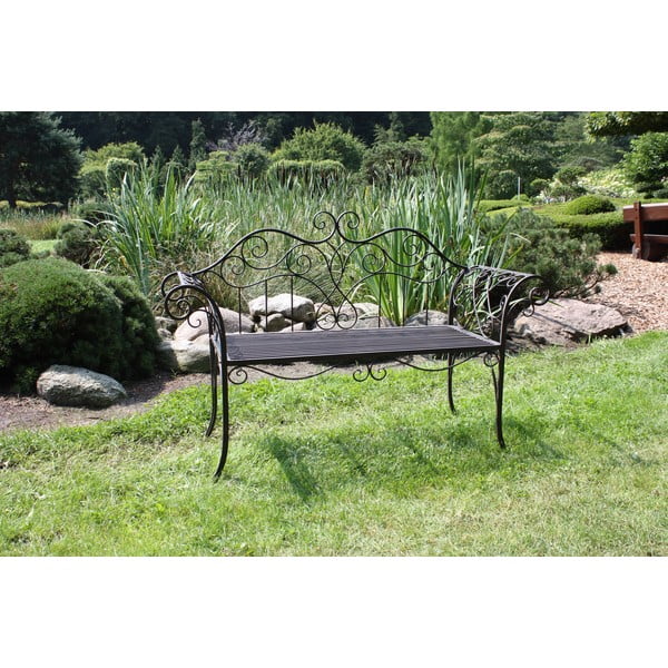 Czarno-ciemnobrązowa metalowa ławka ogrodowa Selene – Garden Pleasure-image-1