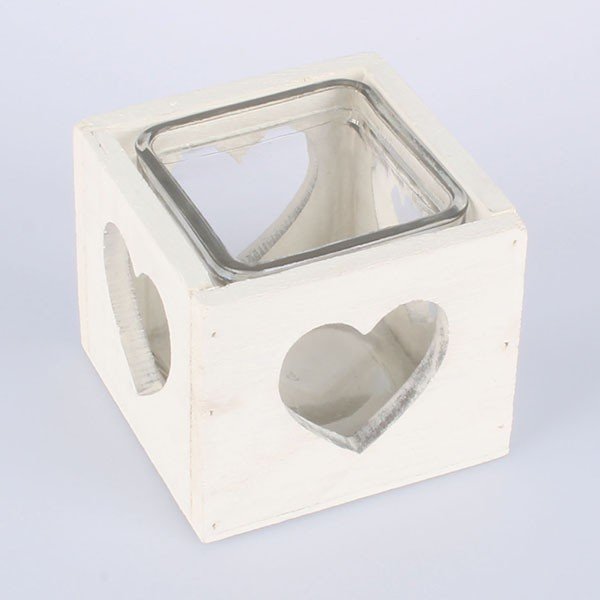 Biały świecznik drewniany Dakls Heart