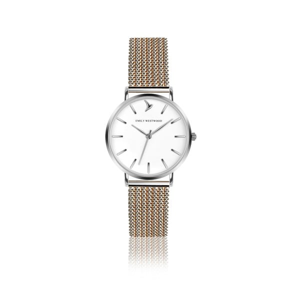 Damski zegarek z paskiem ze stali nierdzewnej w złotym i srebrnym kolorze Emily Westwood Simplemente