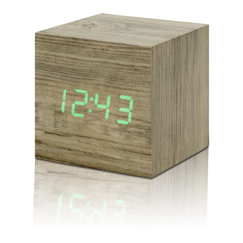 Jasnobrązowy budzik z zielonym wyświetlaczem LED Gingko Cube Clic Clock